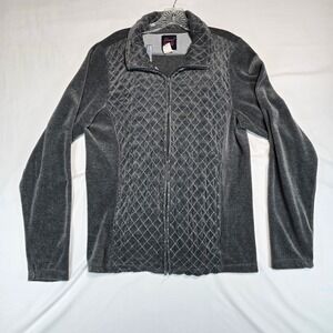 Level Eight Womens Velour Tracksuit Set Gray Quilted Zip Jacket Pants XL